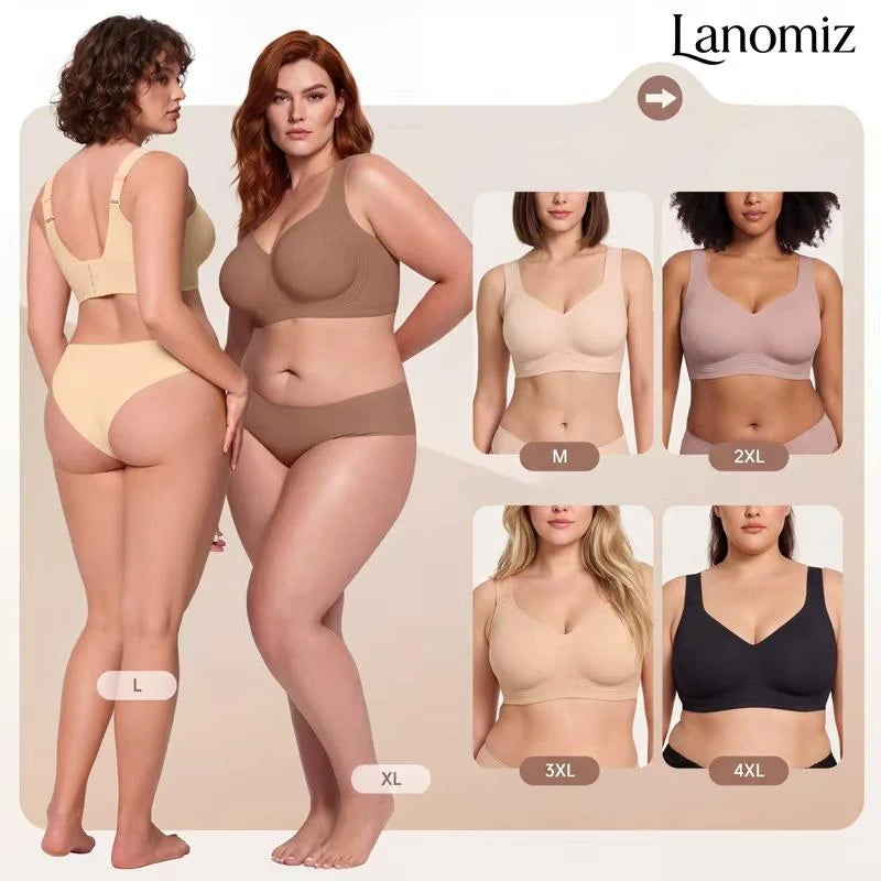 Brasier Lanomiz visto de frente, perfil y espalda en varias tallas.